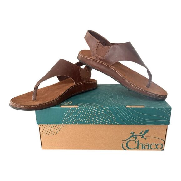 Chaco Wayfarer Post Coffee Caramel Sandals Women's Size 10 Leather